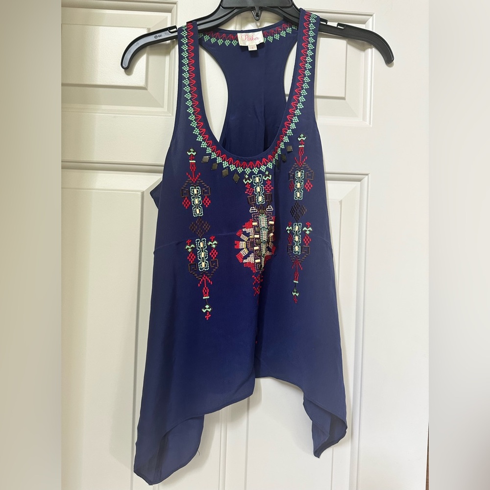 Parker Navy Embroidered Tank Top